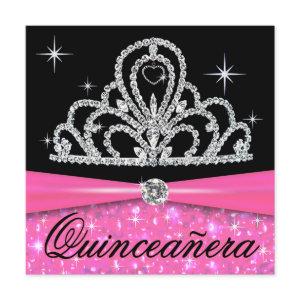 Pink Black Quinceanera Princess Tiara Bling