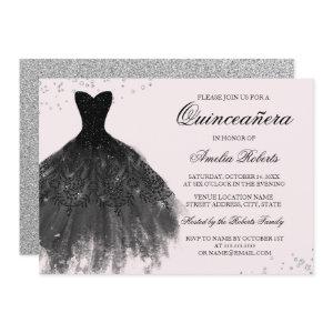 Pink Black Sparkle Dress Quinceanera