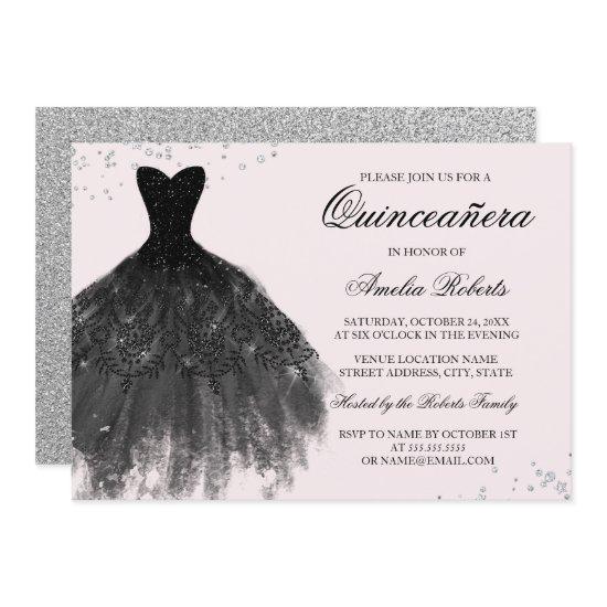 Pink Black Sparkle Dress Quinceanera