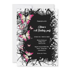 pink black white watercolor butterfly party