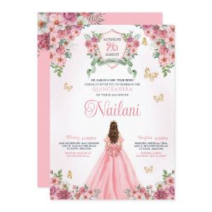 Pink Blooms Butterfly Gold Pink Floral Quinceanera