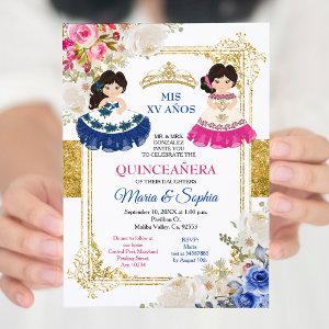 Pink & Blue Flowers Twin Quinceanera