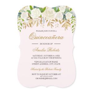 Pink Blue Gold Floral Leaf Watercolor Quinceanera