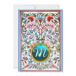 PINK BLUE ORIENTAL FLOWERS DAMASK GEM MONOGRAM