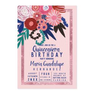 Pink Blue Red Glitter Floral Acrylic Quinceañera