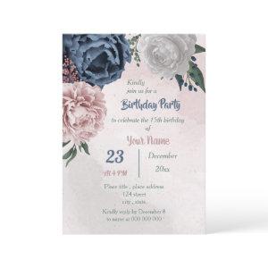 pink blue & white floral greenery birthday party