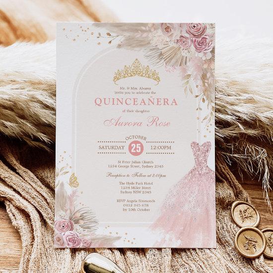 Pink Blush Boho Floral Quinceañera 15th Birthday