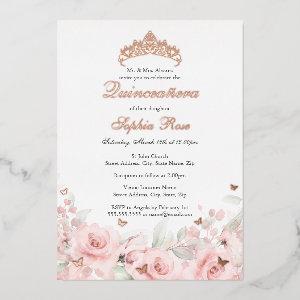 Pink Blush Floral Rose Gold Butterfly Quinceanera Foil