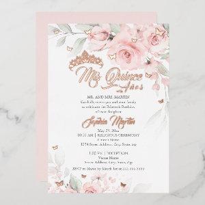 Pink Blush Floral Rose Gold Mis Quince Quinceanera Foil