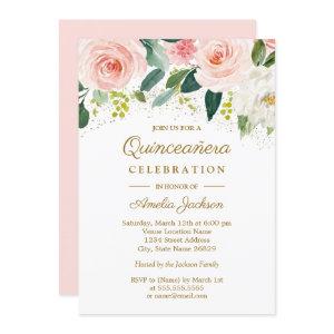 Pink Blush Gold Watercolor Floral Quinceanera