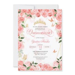 Pink Blush Roses Elegant Butterfly Quinceanera Inv