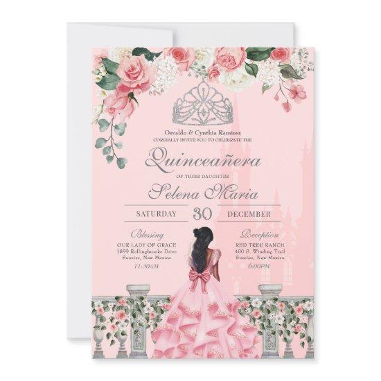 Pink Blush Silver Rose Royal Princess Quinceanera