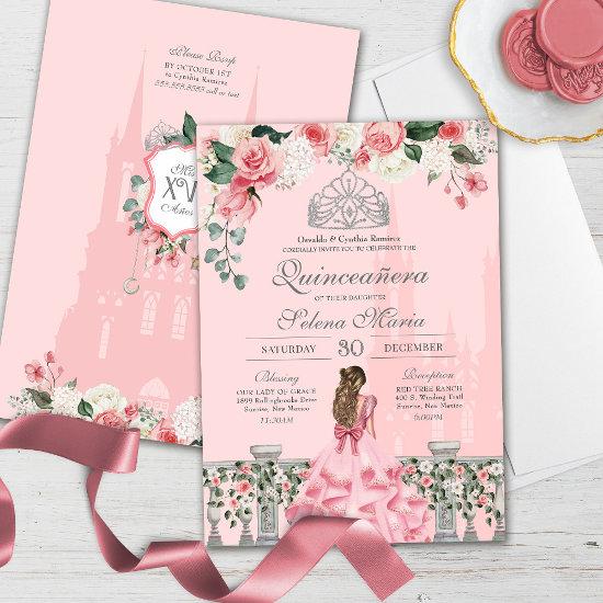 Pink Blush Silver Tiara Royal Princess Quinceañera