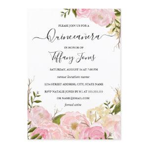 Pink Blush Watercolor Floral Quinceanera Invite