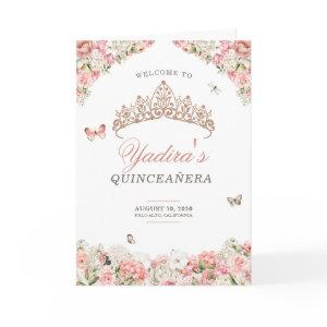 Pink Blush White Floral Butterfly Quinceanera  Program