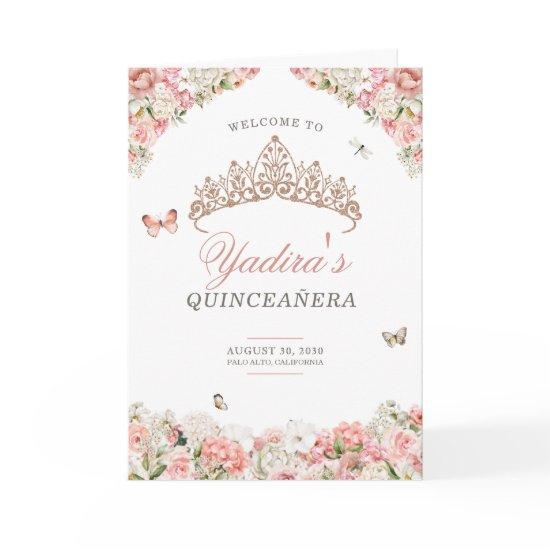 Pink Blush White Floral Butterfly Quinceanera  Program