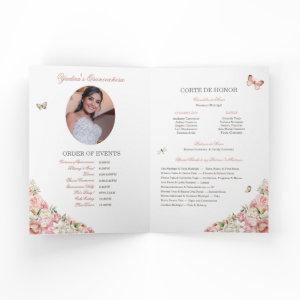 Pink Blush White Floral Butterfly Quinceañera  Program