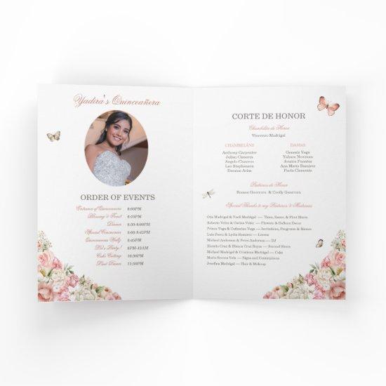 Pink Blush White Floral Butterfly Quinceañera  Program