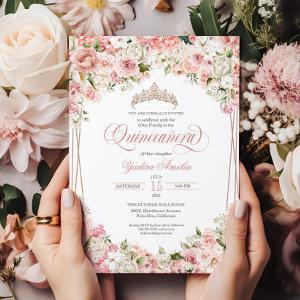 Pink Blush White Flowers Elegant Quinceañera