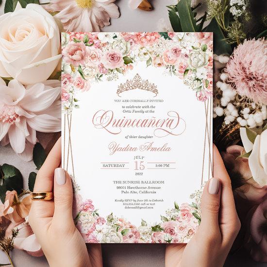 Pink Blush White Flowers Elegant Quinceañera