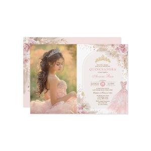 Pink Boho Floral Quinceañera 15th Birthday Photo
