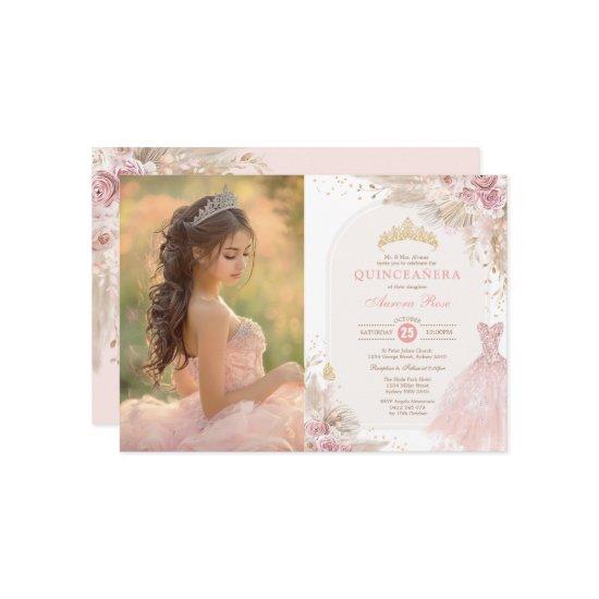 Pink Boho Floral Quinceañera 15th Birthday Photo