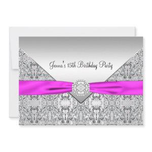 Pink Bow 15th Quinceanera Birthday Party Invitatio