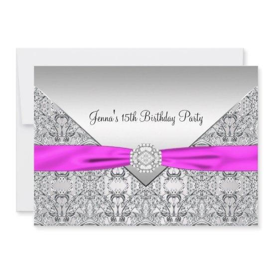 Pink Bow 15th Quinceanera Birthday Party Invitatio