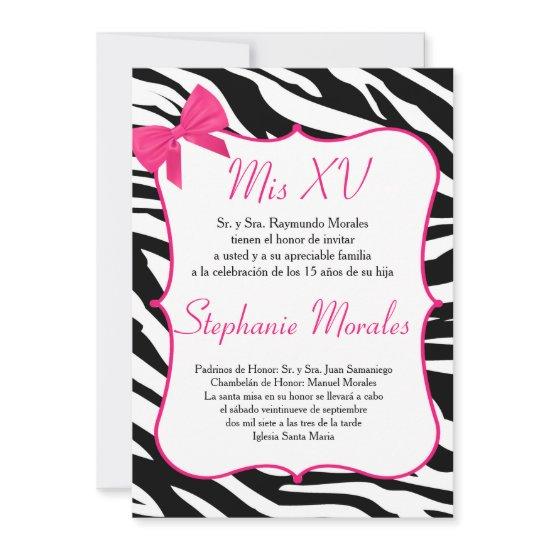 Pink Bow and Zebra Quinceanera Birthday