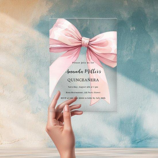Pink bow cream clear Quinceanera Acrylic