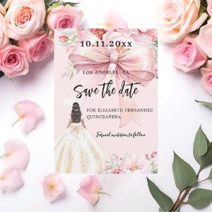 Pink bow dress Quinceanera Save the Date card