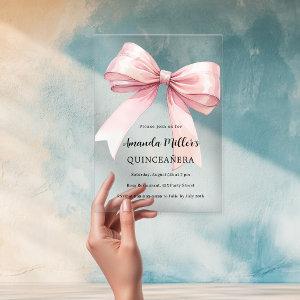 Pink bow elegant Quinceanera luxury clear Acrylic