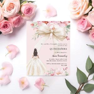 Pink bow floral cream dress Quinceanera