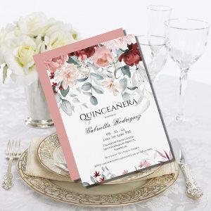 Pink Burgundy Blush Floral Watercolor Quinceañera