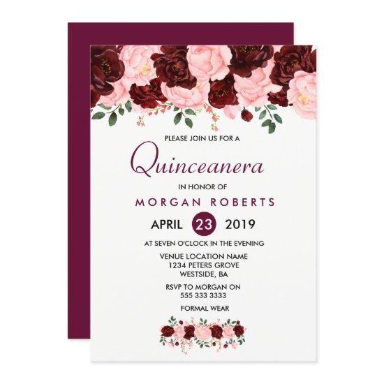 Pink & Burgundy Floral Quinceanera