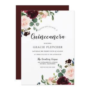 Pink & Burgundy Red Flowers Quinceanera Party