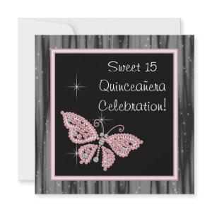 Pink Butterfly Pink Black Quinceanera