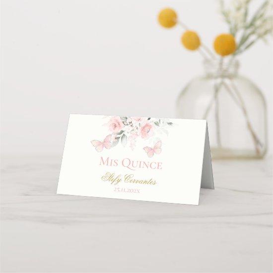 Pink Butterfly Quinceañera Place Card