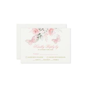 Pink Butterfly Quinceañera RSVP Card
