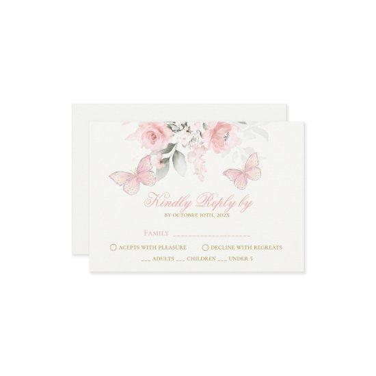 Pink Butterfly Quinceañera RSVP Card