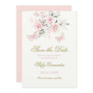 Pink Butterfly Quinceañera Save The Date
