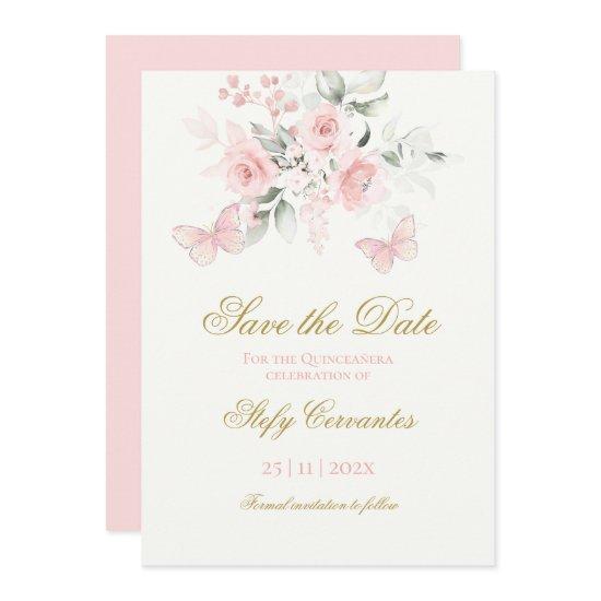 Pink Butterfly Quinceañera Save The Date