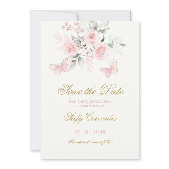 Pink Butterfly Quinceañera Save The Date