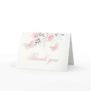 Pink Butterfly Quinceañera Thank You Card