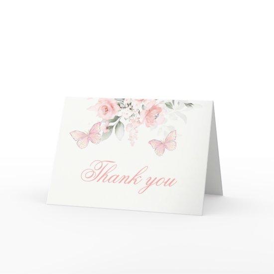 Pink Butterfly Quinceañera Thank You Card