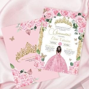 Pink Butterfly Rose Floral Princess Quinceanera