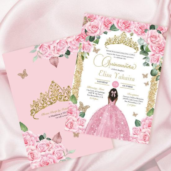 Pink Butterfly Rose Floral Princess Quinceanera