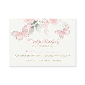 Pink Butterfly RSVP Quinceanera Enclosure Card