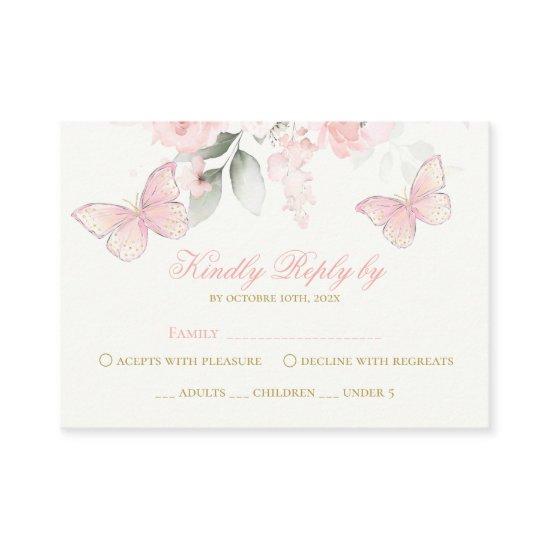 Pink Butterfly RSVP Quinceanera Enclosure Card