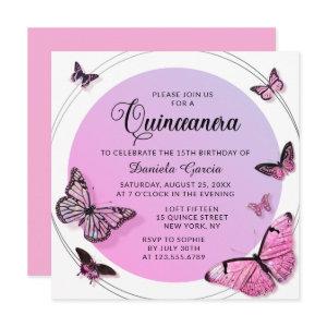 Pink Butterfly Shimmer Modern Quinceañera